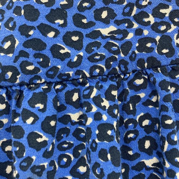Zara Blue Leopard Print Balloon Sleeve Collared Blouse Oversized Top Size S - Picture 15 of 16
